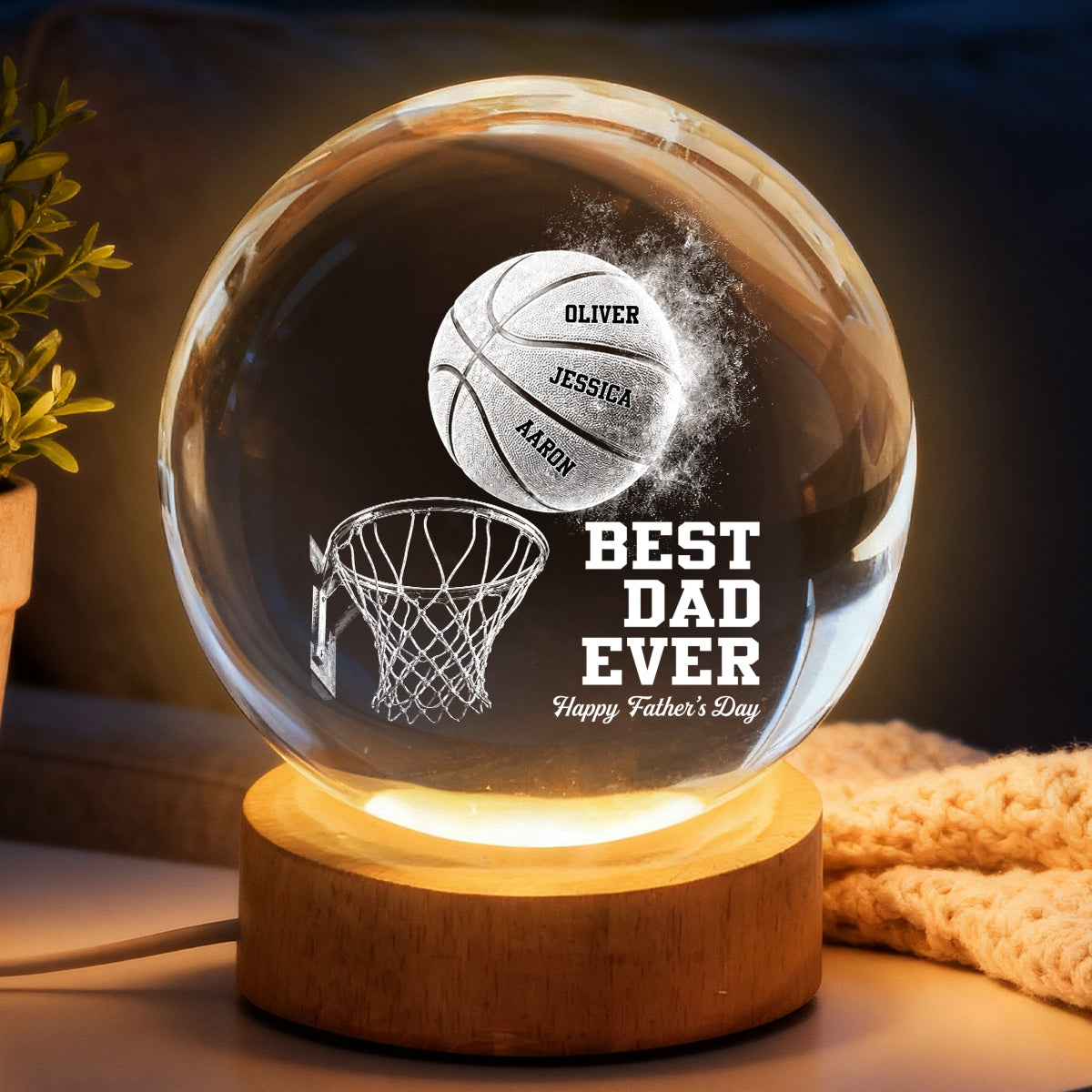 Basketball No 1 Dad Legend You Are Our MVP - Personalized Crystal Ball LED Night Light - Gift For Dad, Husband, Basketball Fans