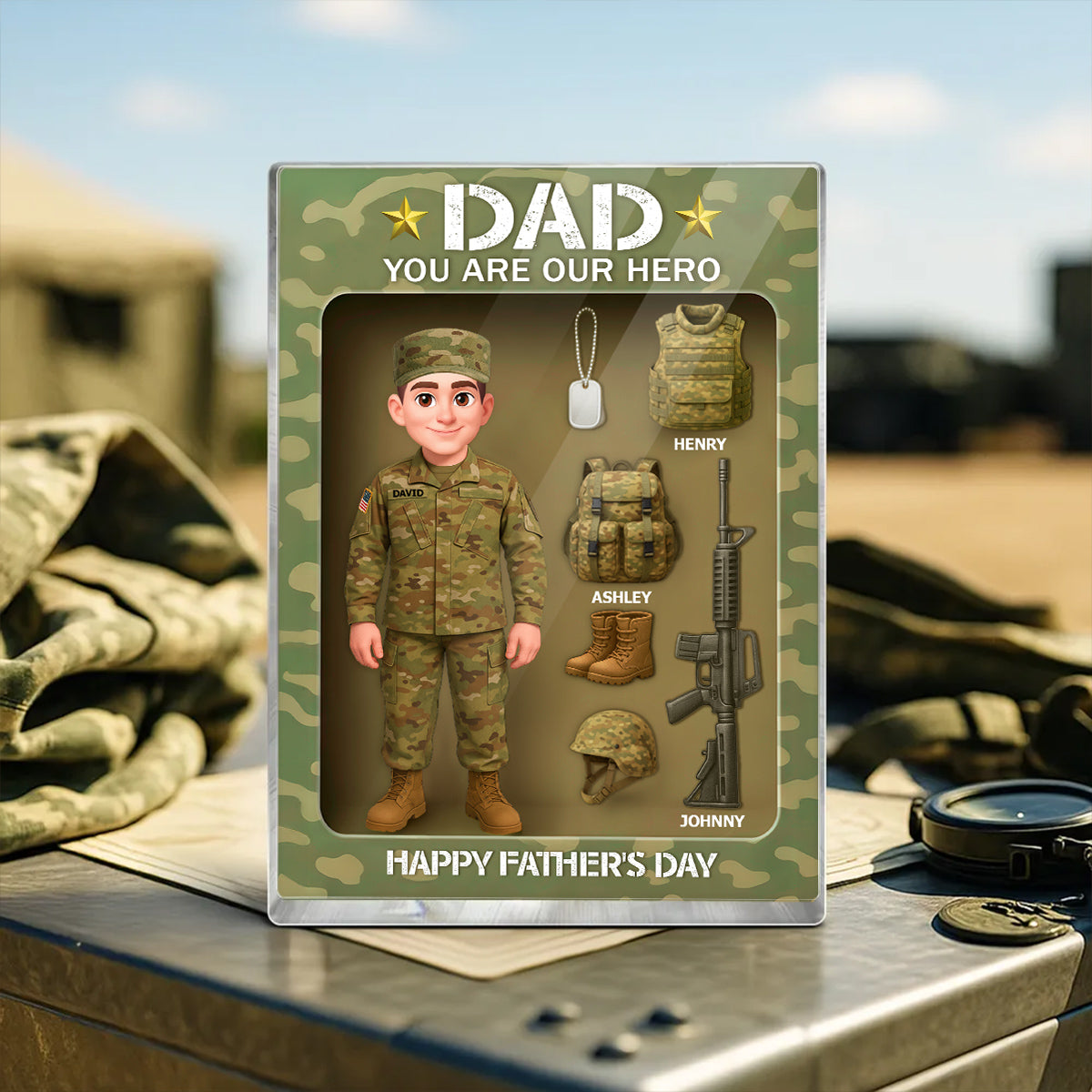 Proud Army Millitary Dad Hero - Personalized Acrylic Block Plaque - Gift For Marine Dad