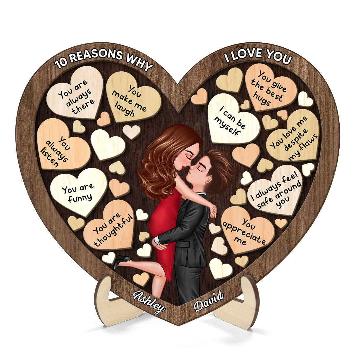 Couple Kissing In Heart Reasons I Love You Personalized 2-layer Wooden Plaque, Gift For Him, Gift For Her