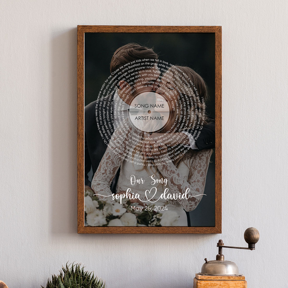 Vinyl Record Song Lyrics Art From Photo Personalized Poster, Wedding Anniversary Gift For Him, For Her