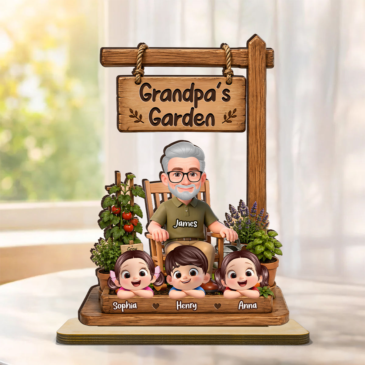 Grandpa's Garden - Personalized 2-Layered Wooden Plaque - Gift for Dad, Husband