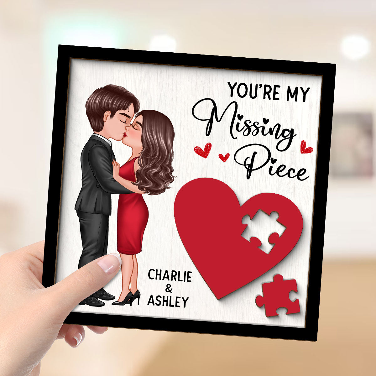 You're My Missing Piece Red Heart Gift For Him For Her Personalized 2-layer Wooden Plaque