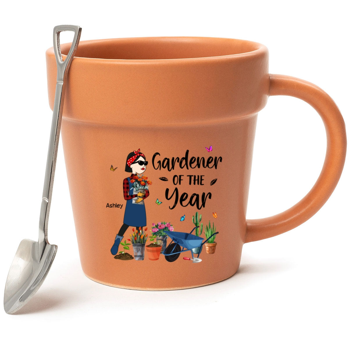 Gardener Of The Year Funny Cartoon Plant Lady Personalized Plant Pot Ceramic Mug