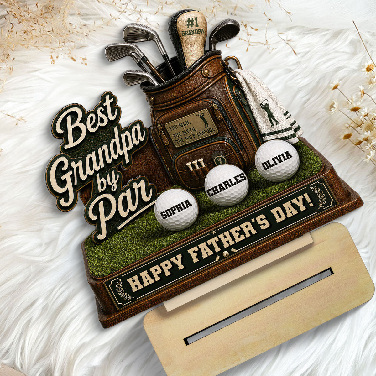 Best Grandpa By Par Custom Kid Name - Personalized 2-Layered Wooden Plaque - Gift For Golf Grandpa, Dad, Husband