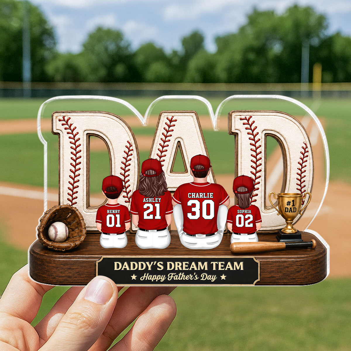 Baseball Daddy's Dream Team - Personalized Acrylic Block Plaque - Gift For Dad, Husband, Baseball Fans