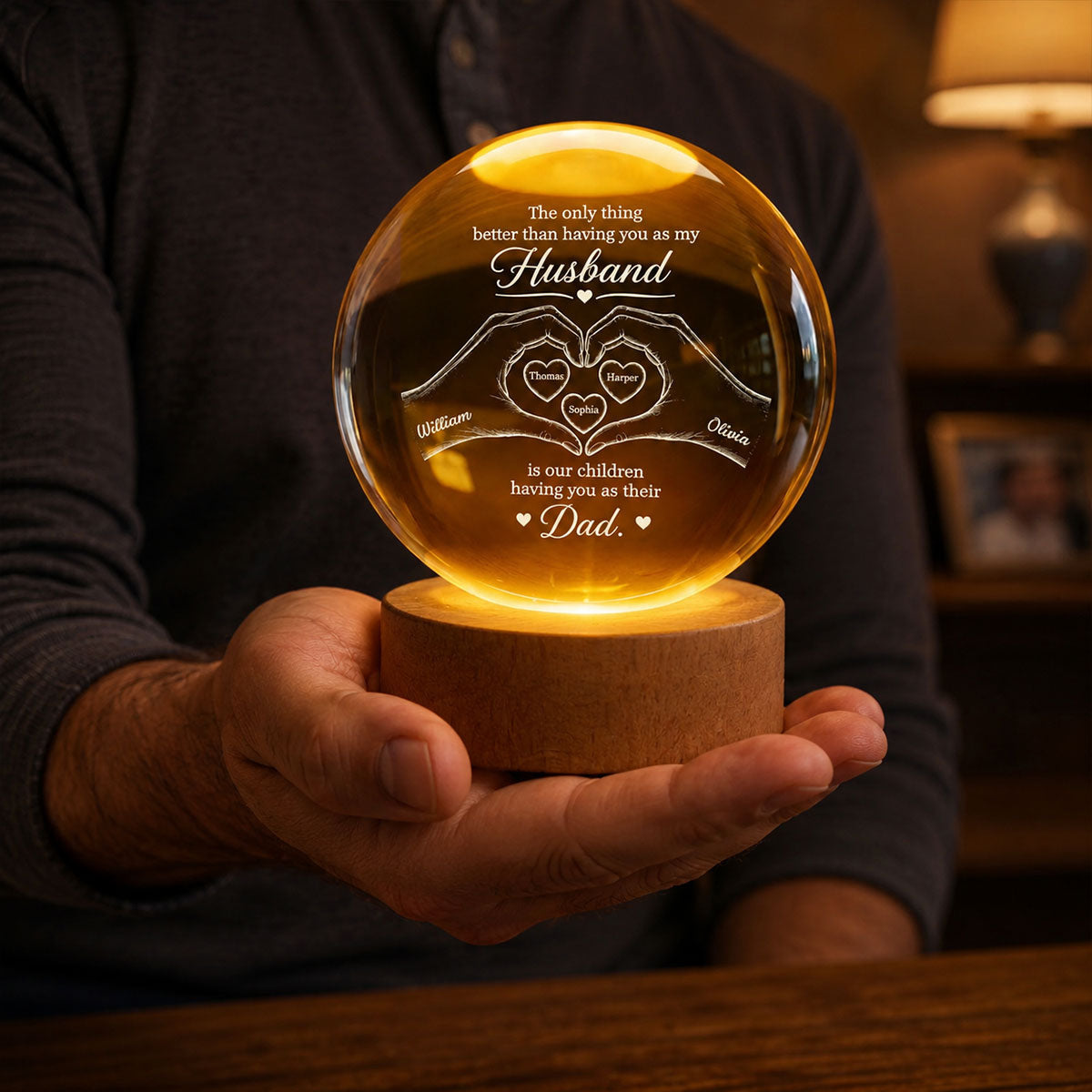 The Only Thing Having You As My Husband Hearts in Hands - Personalized Crystal Ball LED Night Light - Gift For Husband