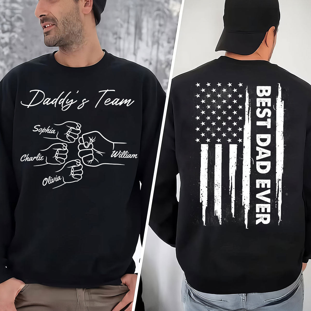 Best Dad Grandpa Ever Nation Flag Fist Bumps Personalized Double Sided Sweatshirt