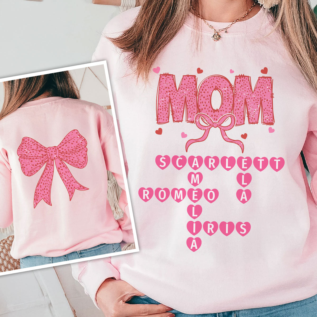Grandma Nana Mimi Pink Coquette Crossword Puzzle Gift Personalized Double Sided Sweatshirt