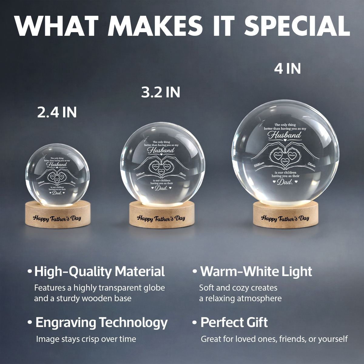 The Only Thing Having You As My Husband Hearts in Hands - Personalized Crystal Ball LED Night Light - Gift For Husband