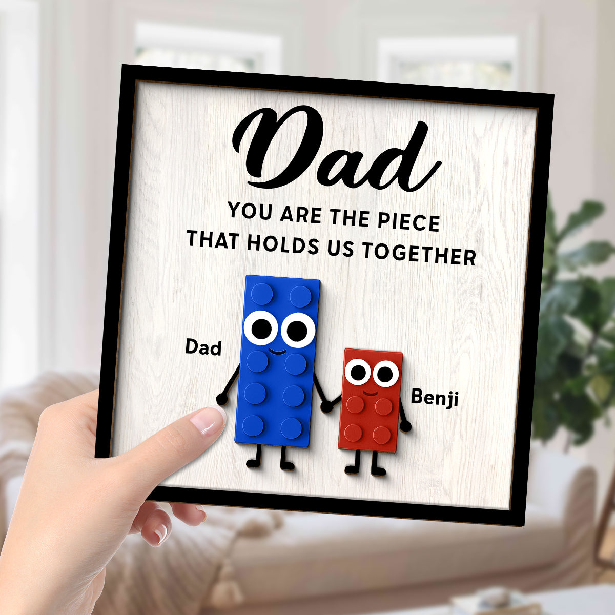 Dad And Kids Cute Puzzle Personalized 2-Layered Wooden Plaque, Gift for Dad, Gift for Husband