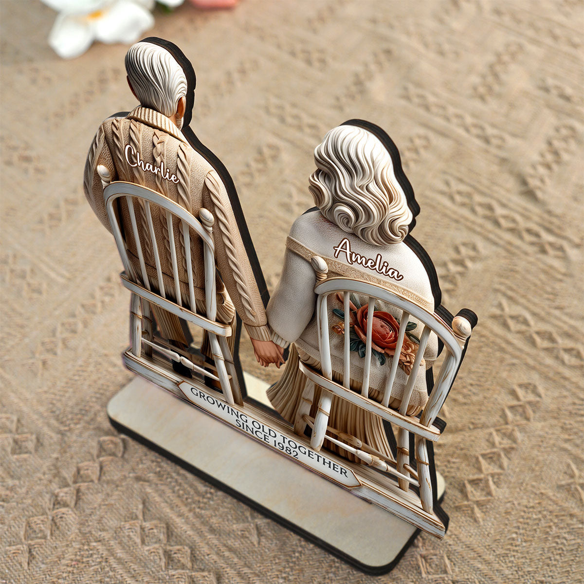 3D Effect Couple Sitting Together Personalized Standing Wooden Plaque, Heartfelt 2025 Gift, Anniversary Gift For Girlfriend, For Wife
