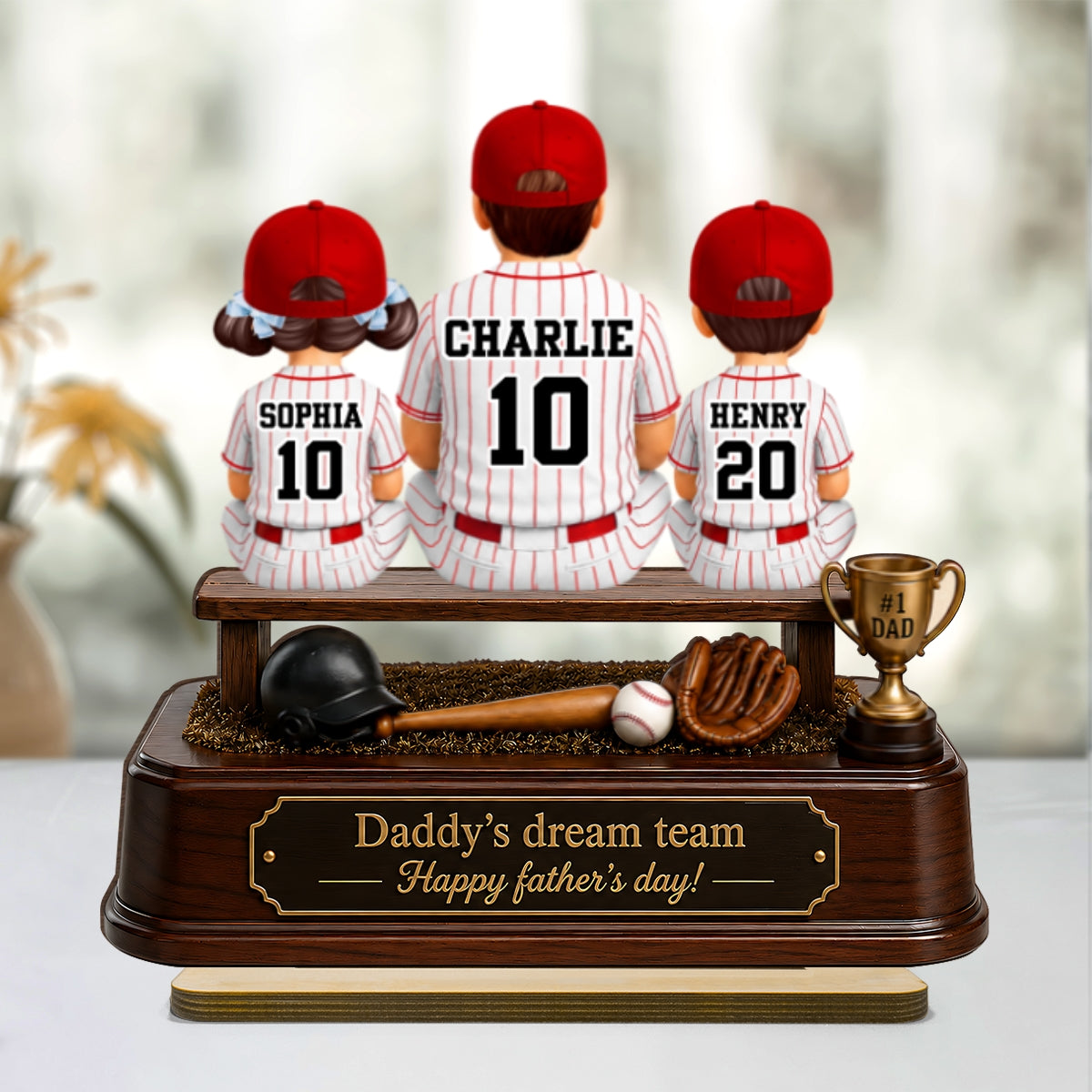 Baseball Daddy's Dream Team - Personalized 2-Layered Wooden Plaque - Gift for Dad, Husband