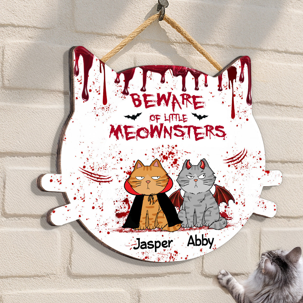 Halloween Beware Of Little Monsters Cats Personalized Door Sign