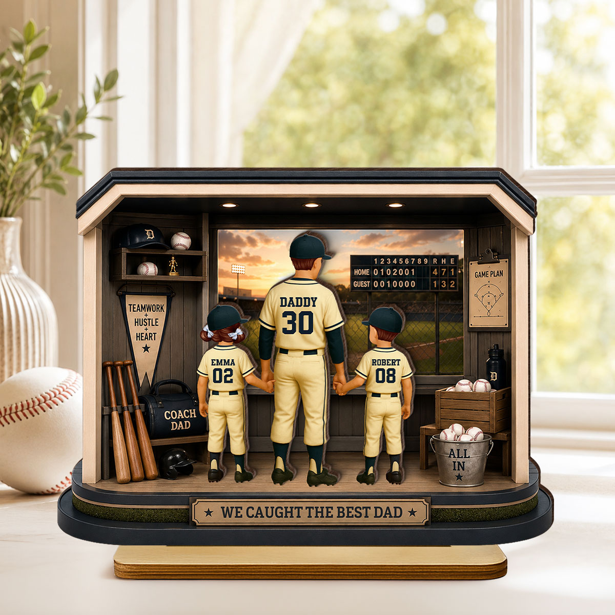 Home Run Baseball Dad & Kids - Personalized 2-Layered Wooden Plaque - Gift For Dad, Husband