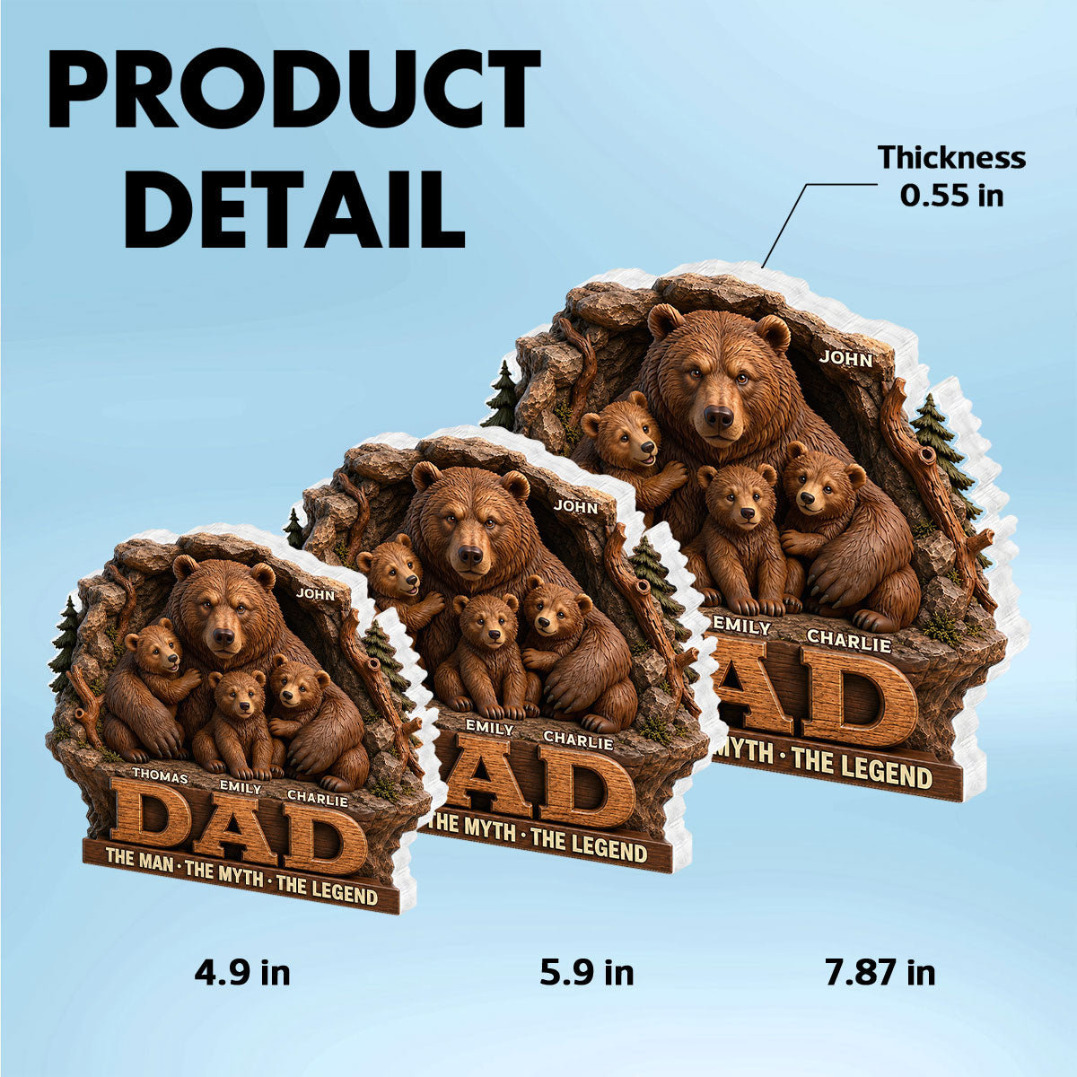 Papa Bear Dad The Man The Myth The Legend - Personalized Acrylic Block Plaque - Cool Gift For Dad