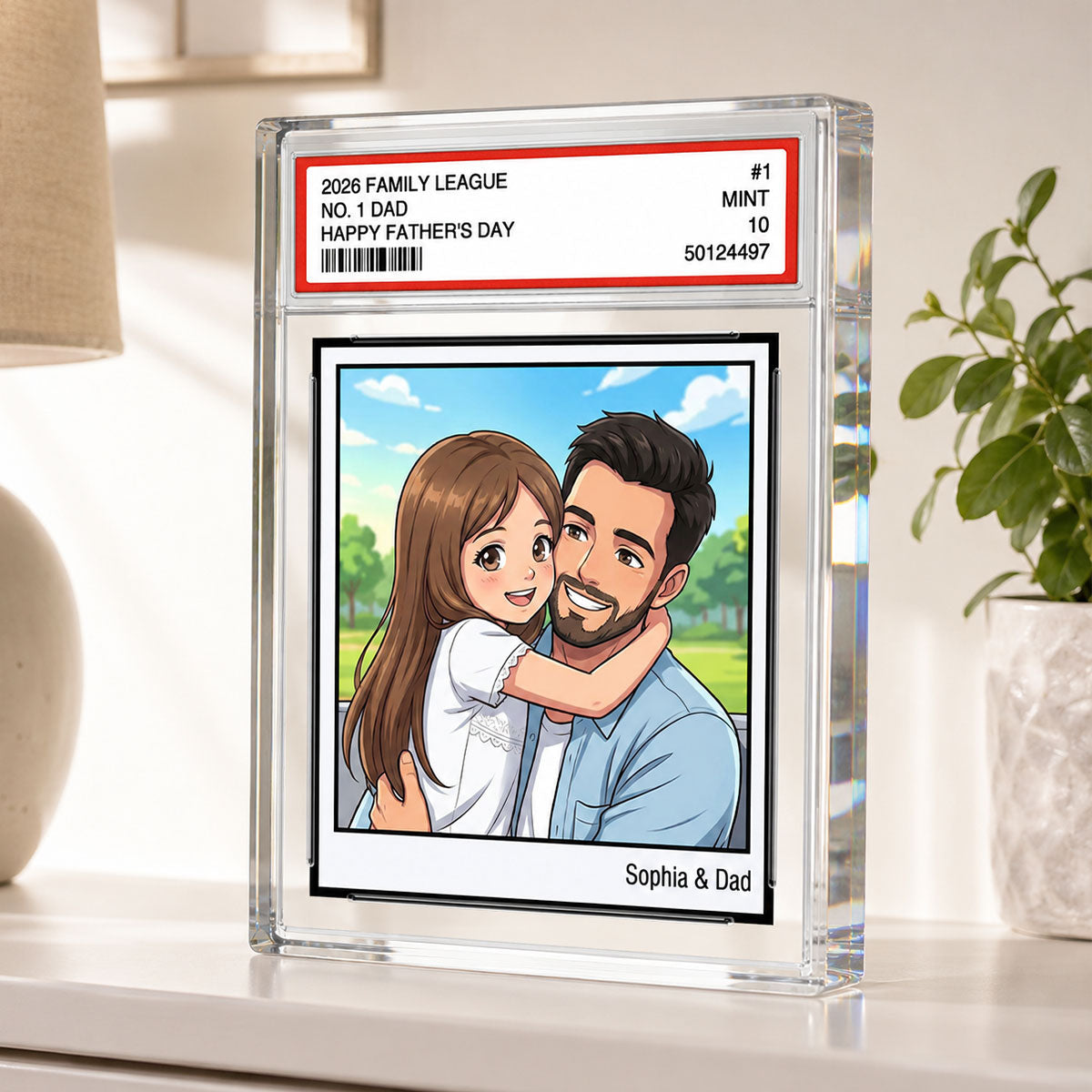 Vintage No. 1 Dad Trading Card Trading Card Cartoon Style - Personalized Acrylic Block Plaque - Gift For Dad, Husband