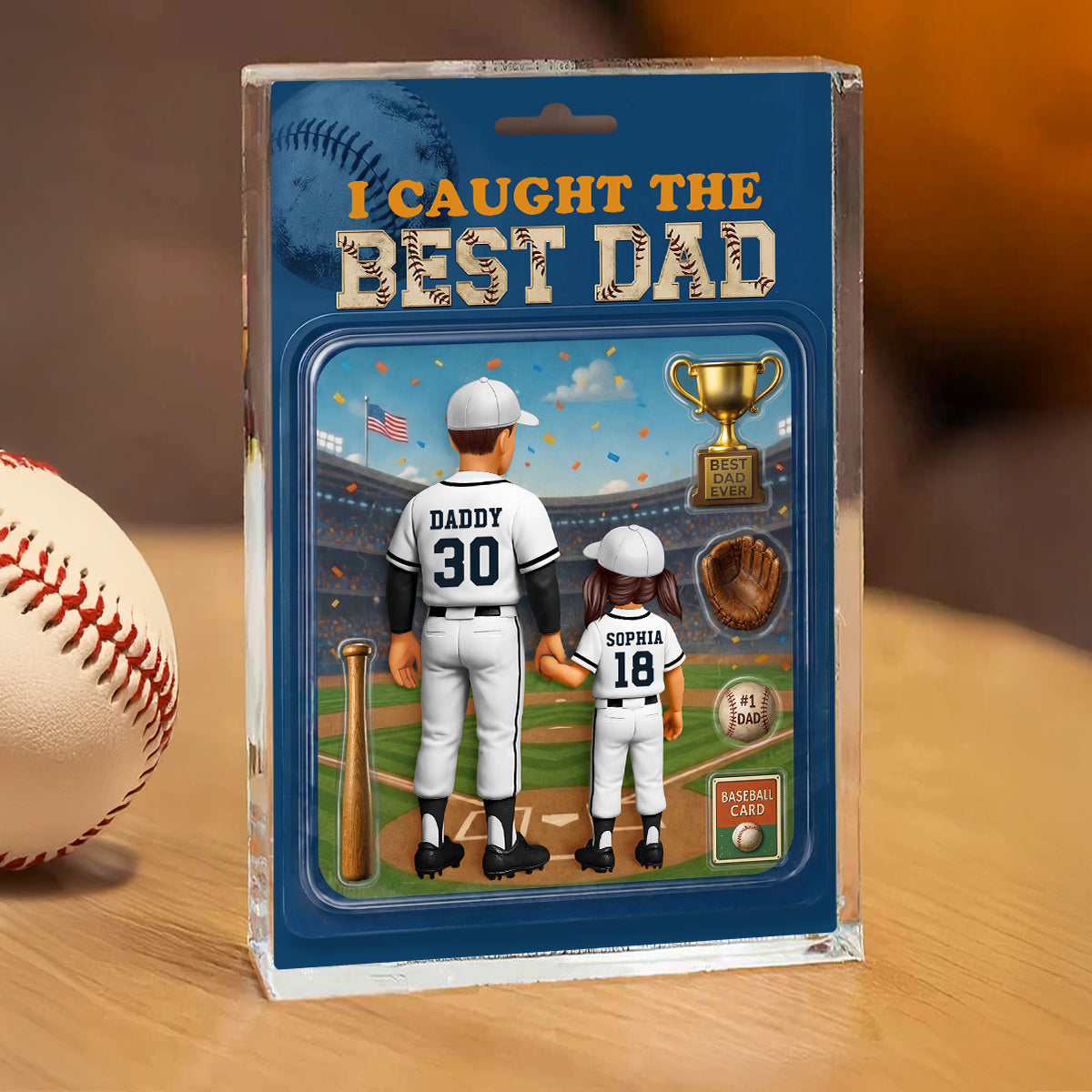 Baseball Dad Action Figure - Personalized Acrylic Block Plaque - Gift for Dad, Husband