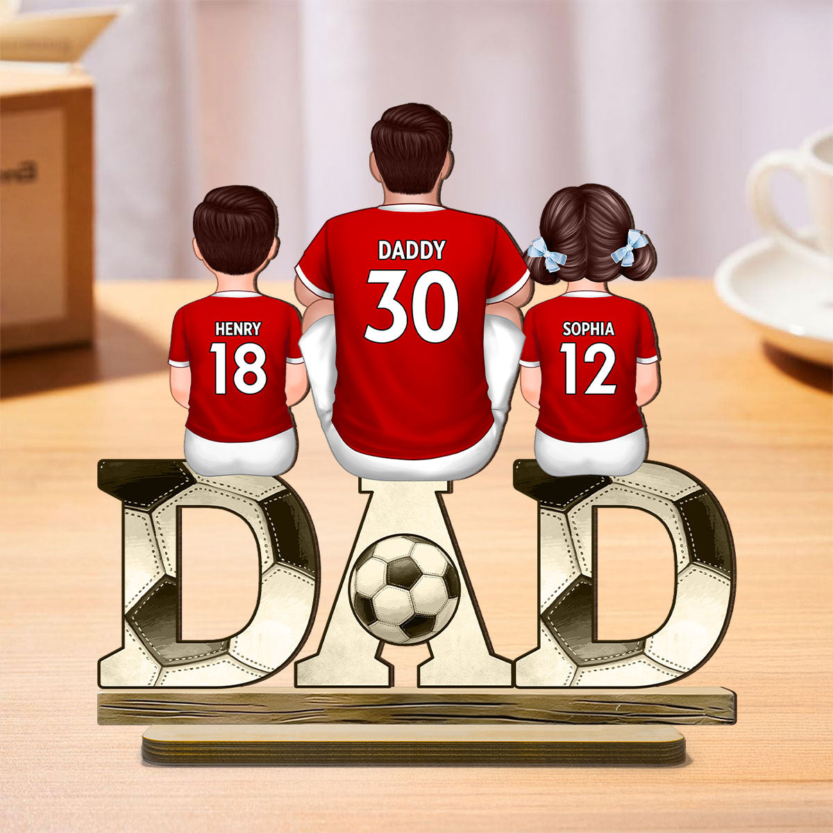Soccer Dad & Kids - Personalized 2-Layered Wooden Plaque - Gift For Dad, Gift For Husband, Gift For Grandpa