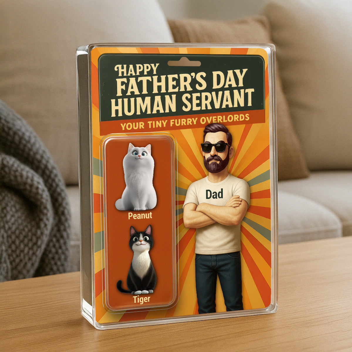 Happy Human Servant Cat Dad Custom Action Figure Personalized Acrylic Block Plaque