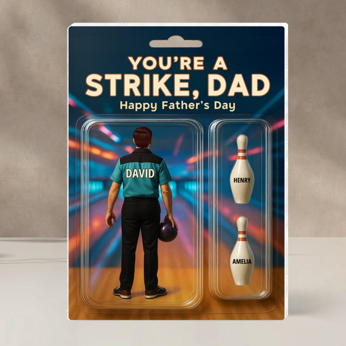 You're A Strike Dad With Kids' Names Custom Figure Personalized Acrylic Block Plaque, Unique Gift For Him, For Dad, For Bowling Lover