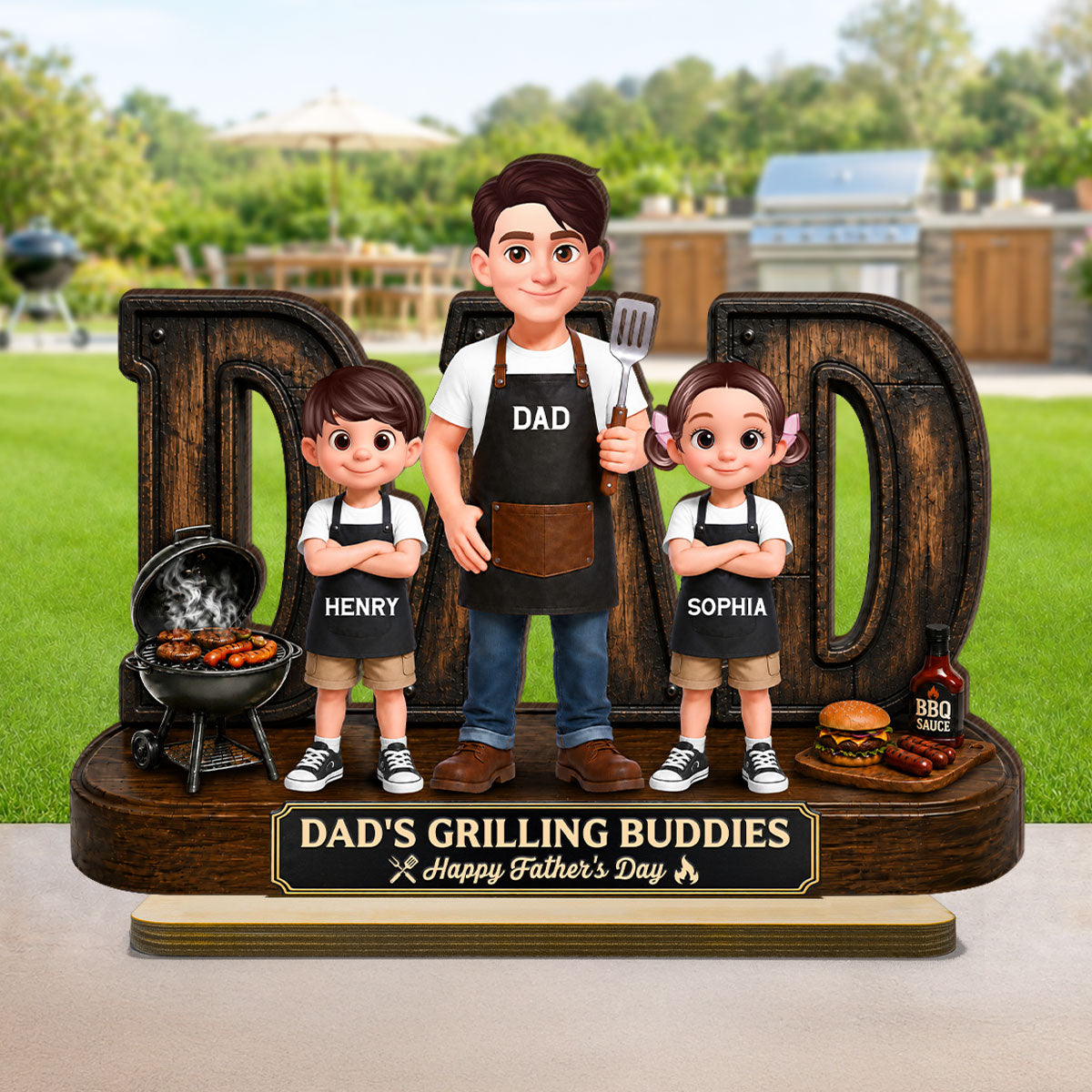 BBQ King Of The Grill Dad - Personalized Wooden Plaque - Gift For Dad, Husband