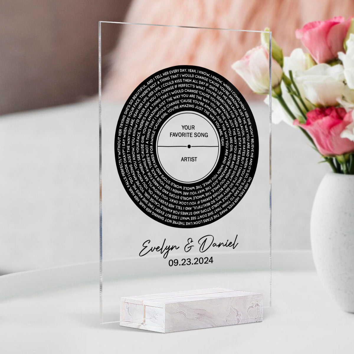 Personalized Vinyl Record Song with Lyrics on Acrylic with Stand, Gift, Personalized Gift for Her, Gift for Him, Wedding Song Gift