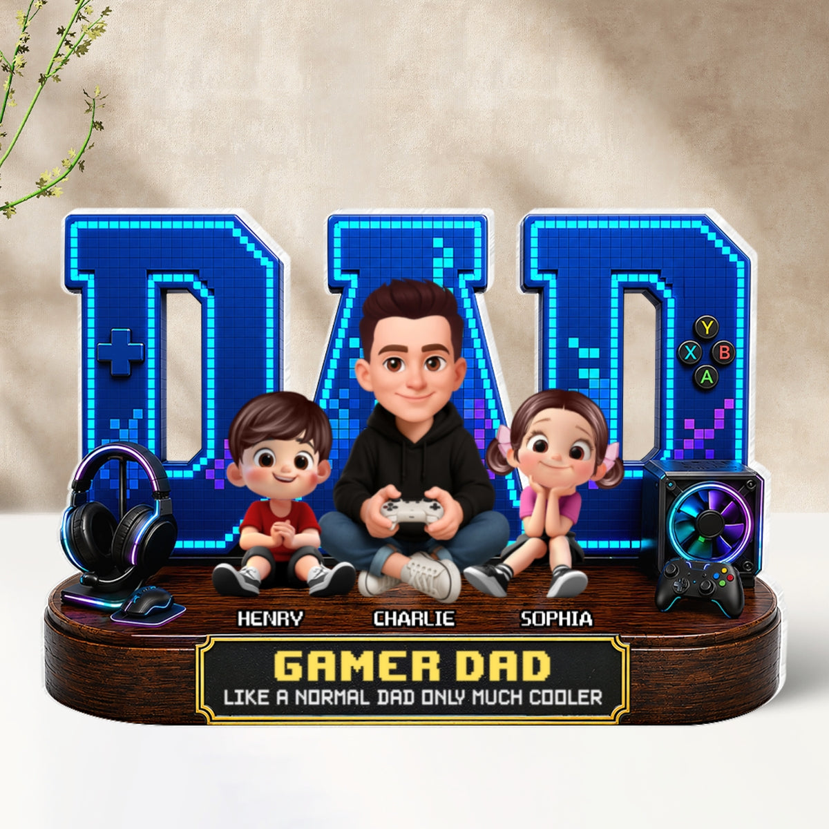 Gamer Dad Much Cooler - Personalized Acrylic Block Plaque - Gift For Dad, Husband, Gamers