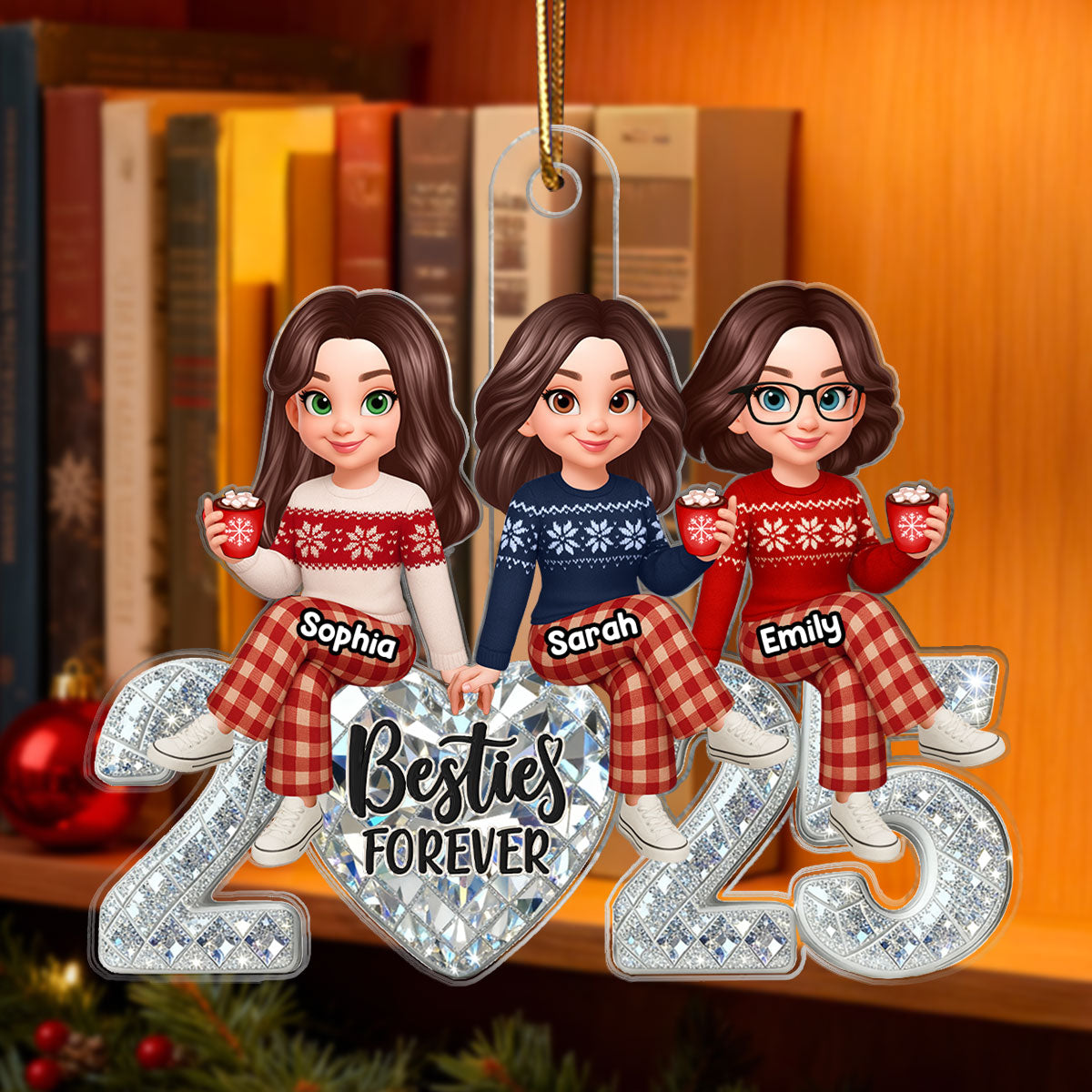 3D Shining Effect Heart Besties Forever Together - Personalized Acrylic Ornament - Heartwarming Gift For Best Friend