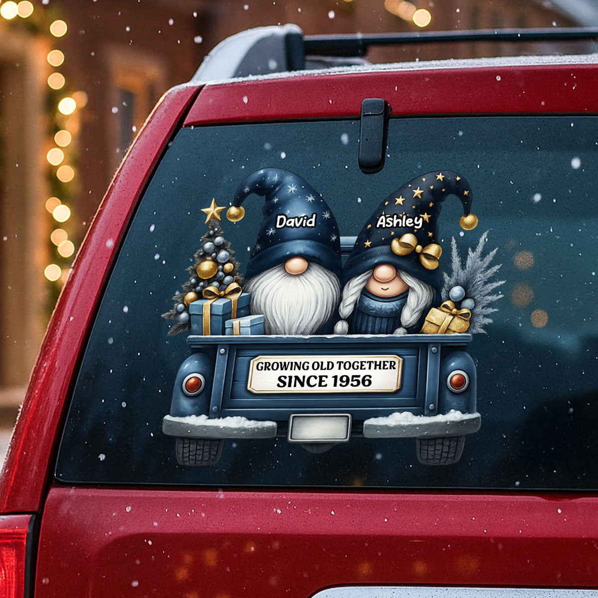 Gnome Couple Growing Old Together Personalized Fridge Decal, Gift for Couple