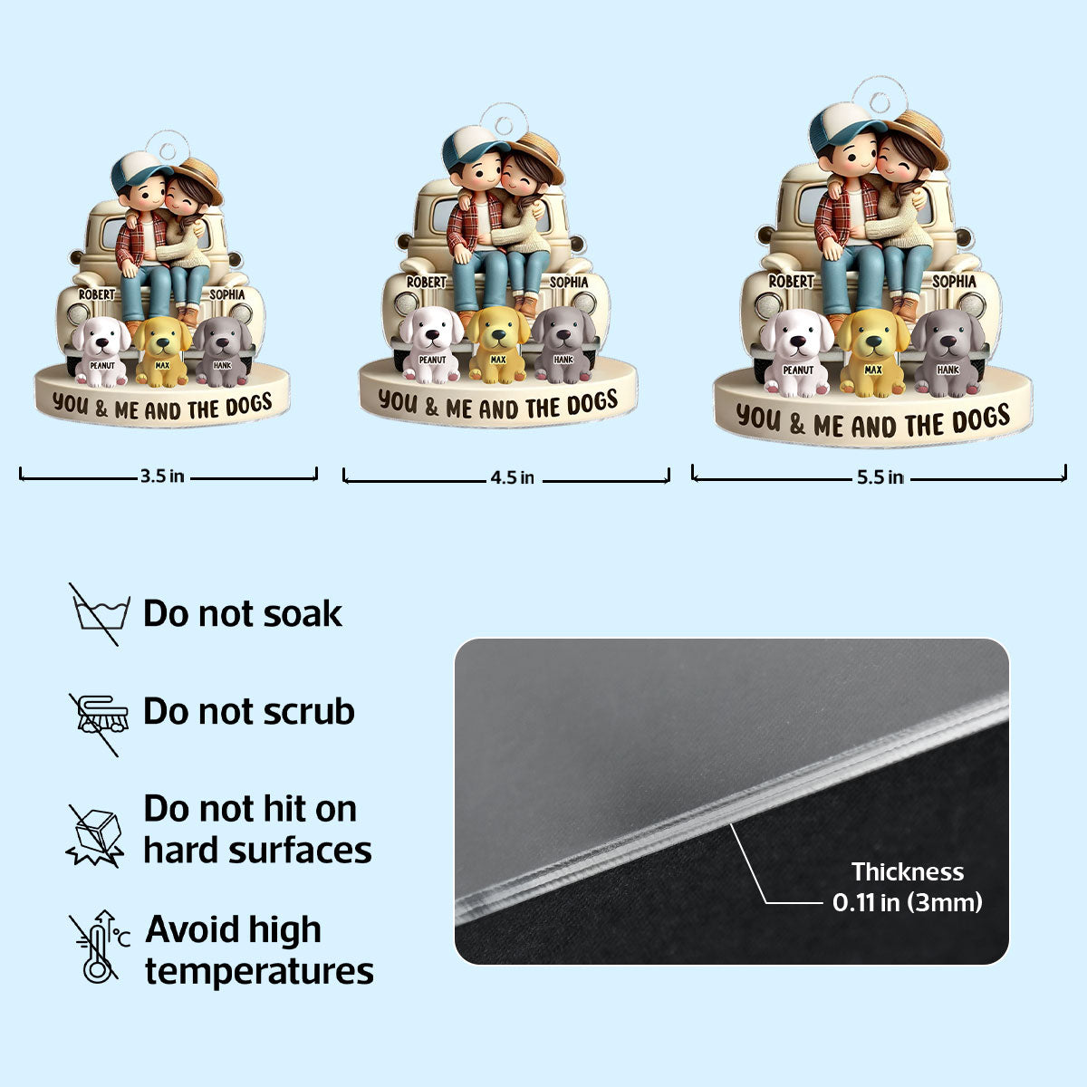 3D Effect Couple On Truck You Me And The Dog Cats Personalized Acrylic Car Hanger Ornament, Heartfelt 2025 Gift For Couple, For Dog Lovers, Cat Lovers