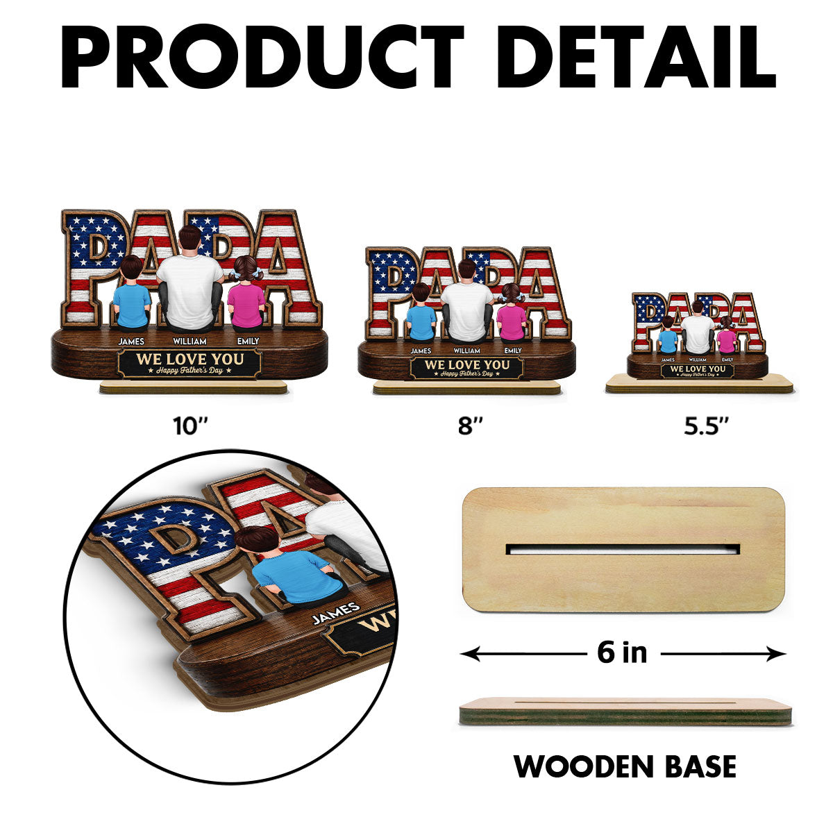 Proud Papa Grandpa Nation Flag Grandpa Dad And Kids - Personalized 2-Layered Wooden Plaque - Gift For Dad, Husband