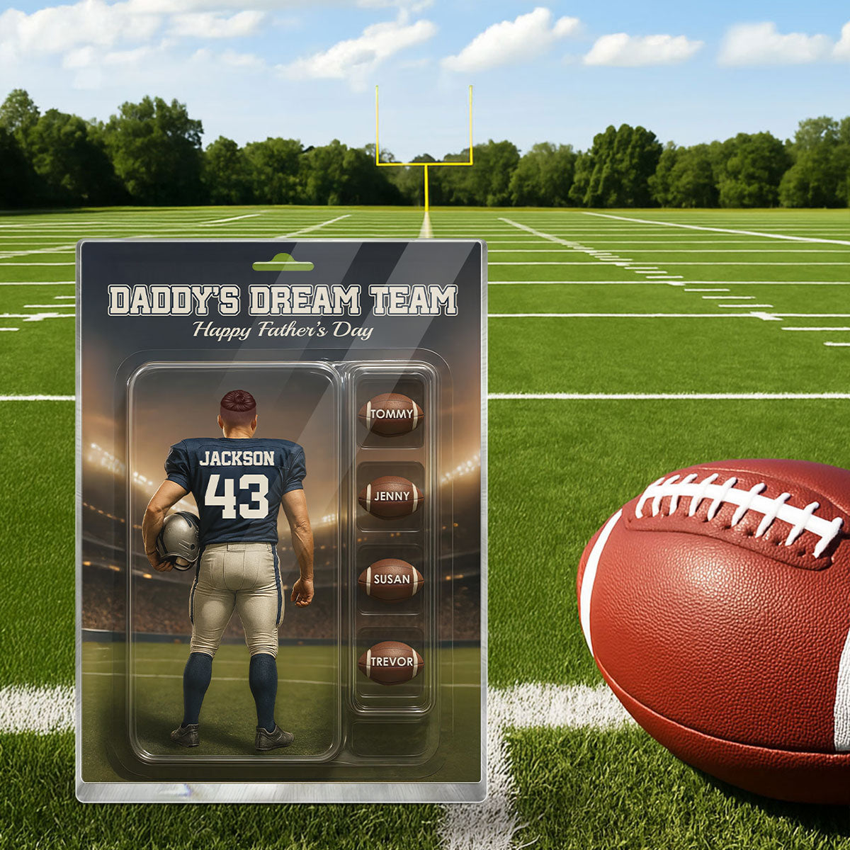 Custom Figure Football Dad With Kids' Names Personalized Acrylic Block Plaque, Perfect 2025 Gift For Him, For Dad, For Husband, For Football Lover