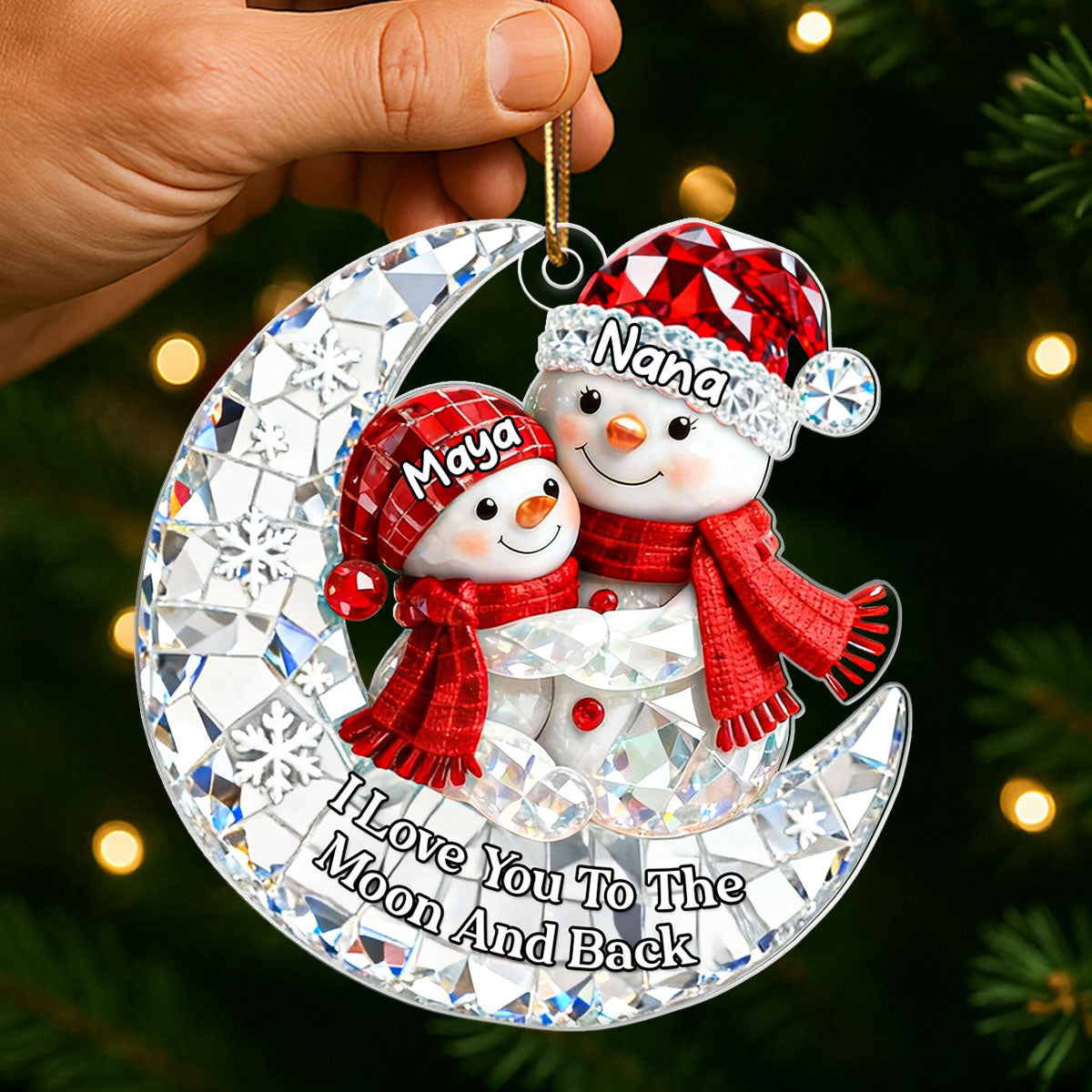 Snowman Grandma Grandkid 3D Crystal Effect - Personalized Acrylic Ornament - Christmas Gift for Grandma, Grandkids