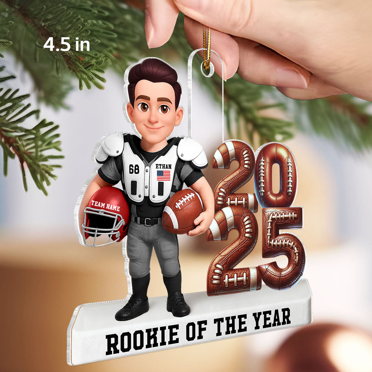 Proud American Football Player Standing By Year 3D Effect - Personalized Acrylic Ornament