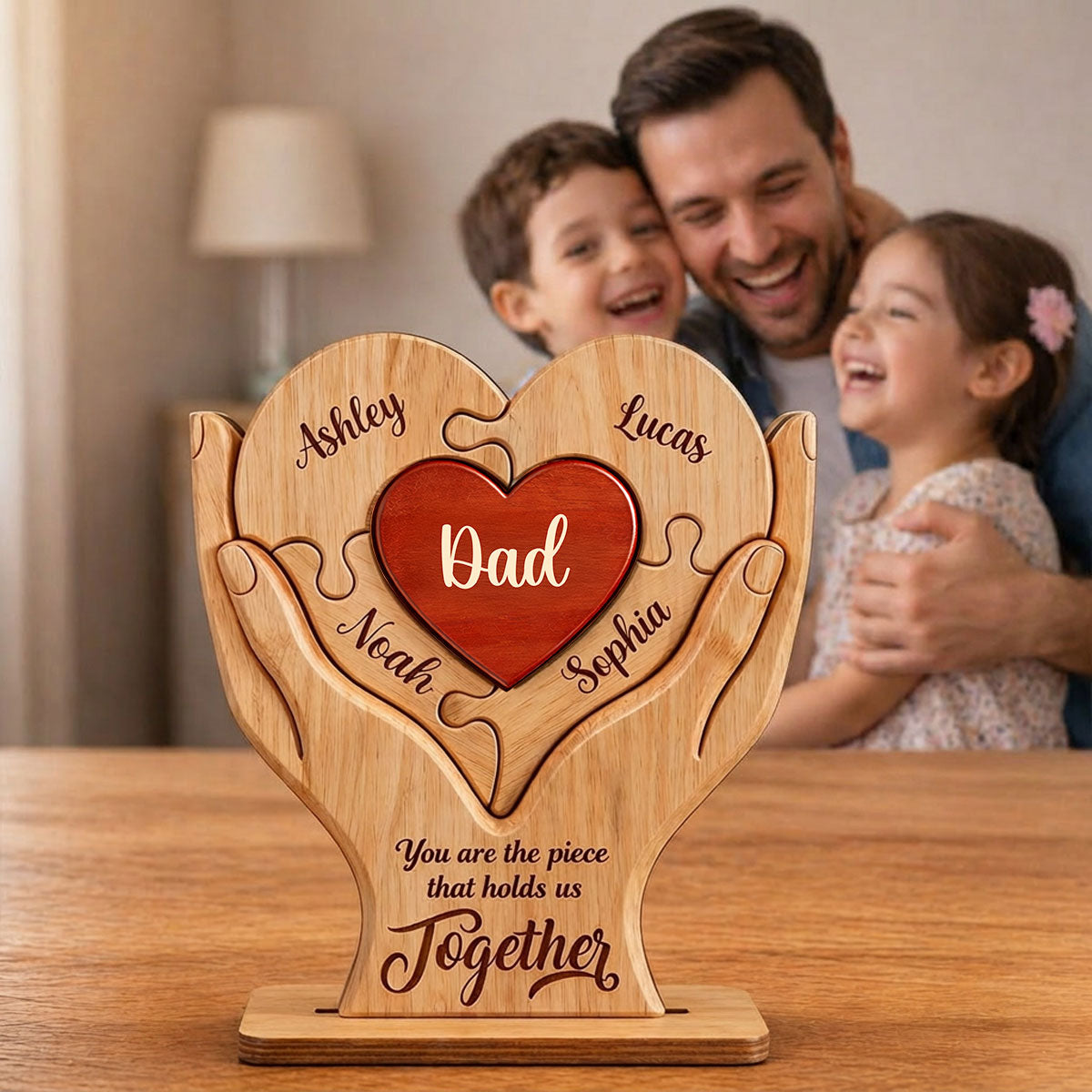 Dad The Piece That Holds Us Together - Personalized 2-Layered Wooden Plaque - Gift for Dad, Husband
