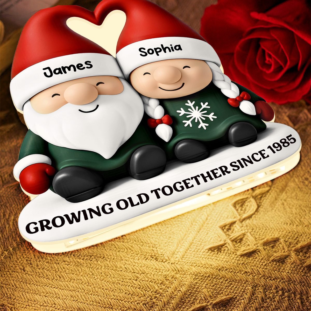 Christmas Gnome Couple Growing Old Together - Personalized Light Box - Gift For Couple