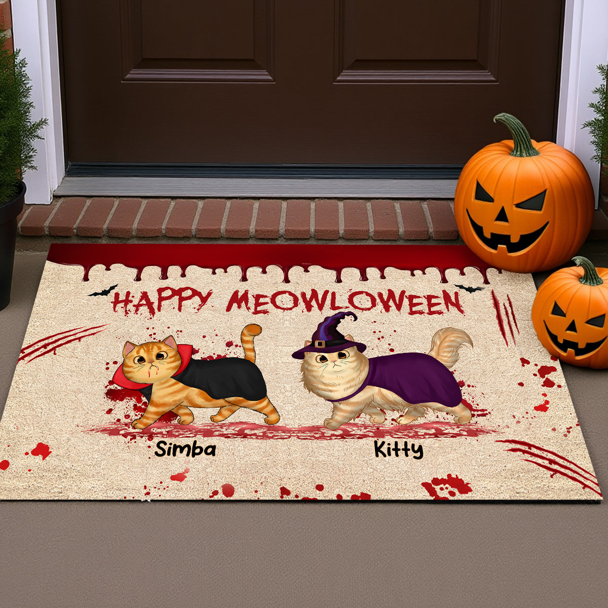 Happy Meowloween Spooky Walking Cat - Personalized Doormat