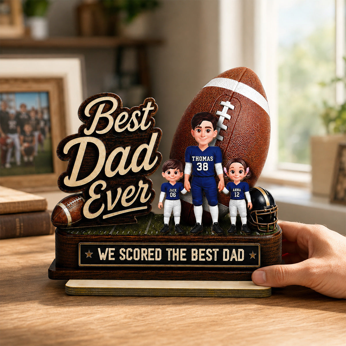 We Scored The Best Dad American Football Dad & Kids - Personalized 2-Layered Wooden Plaque - Gift For American Football Dad