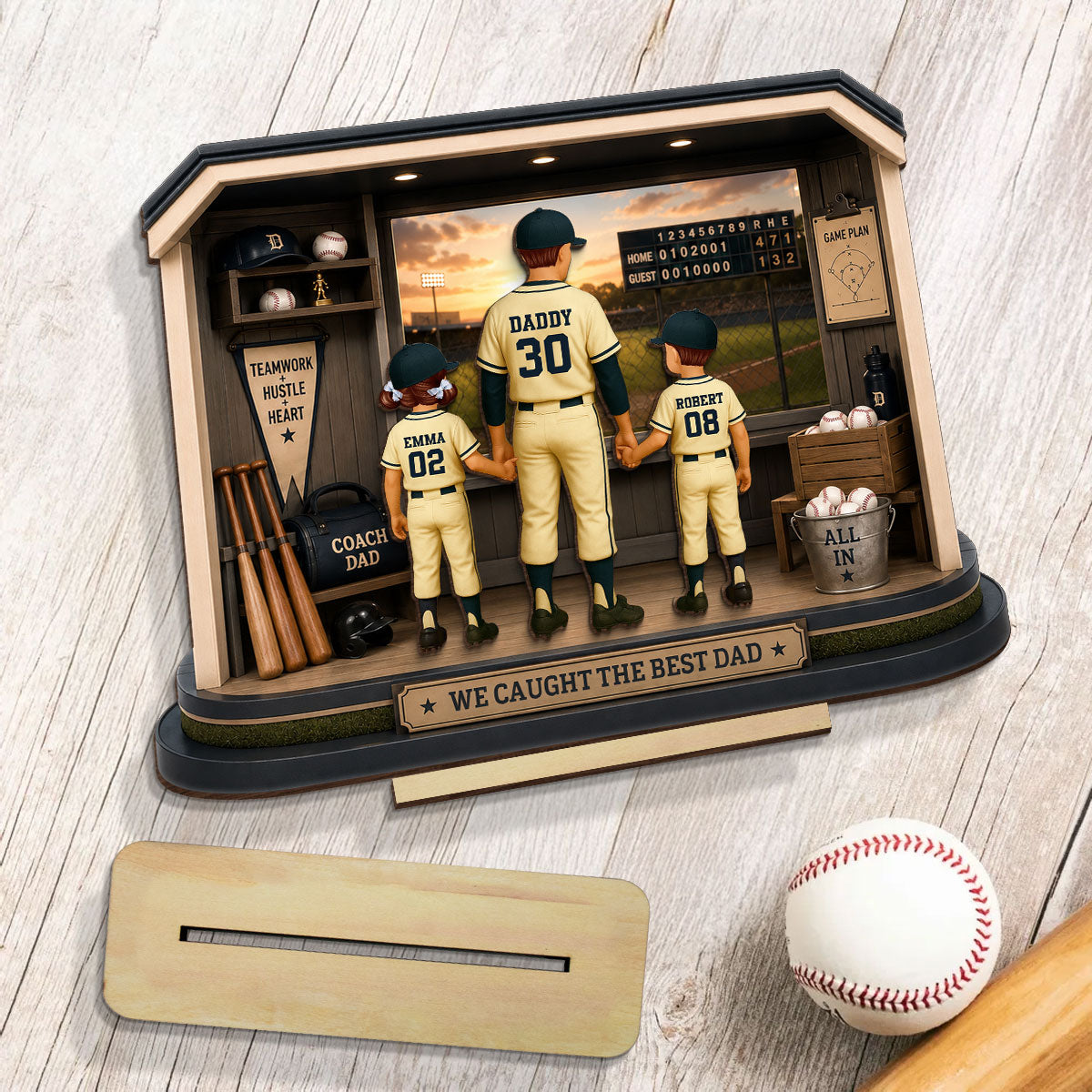 Home Run Baseball Dad & Kids - Personalized 2-Layered Wooden Plaque - Gift For Dad, Husband