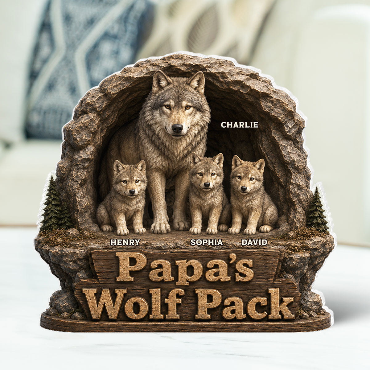 Dad Papa's Wolf Pack - Personalized Acrylic Block Plaque - Cool Gift For Dad, Husband