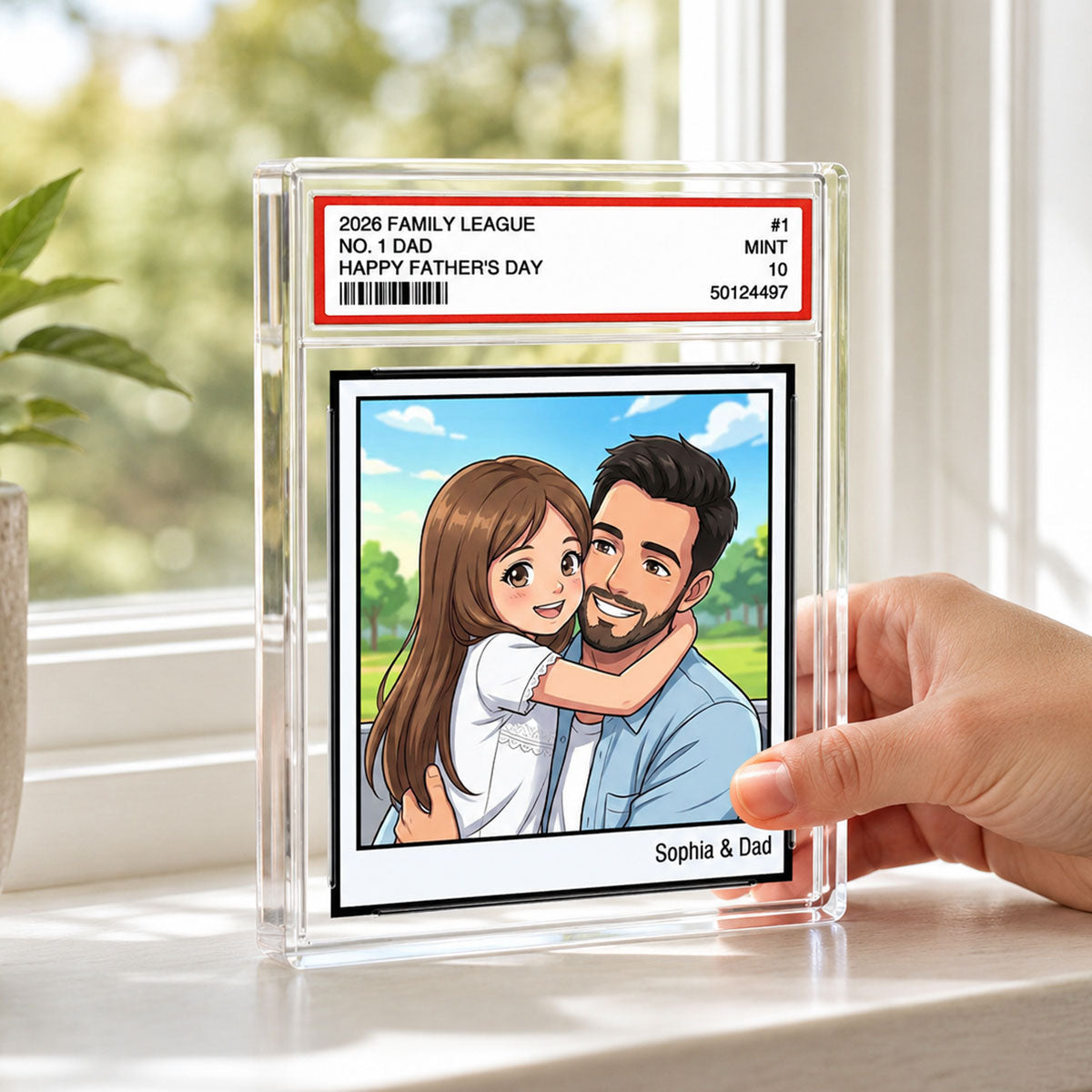 Vintage No. 1 Dad Trading Card Trading Card Cartoon Style - Personalized Acrylic Block Plaque - Gift For Dad, Husband