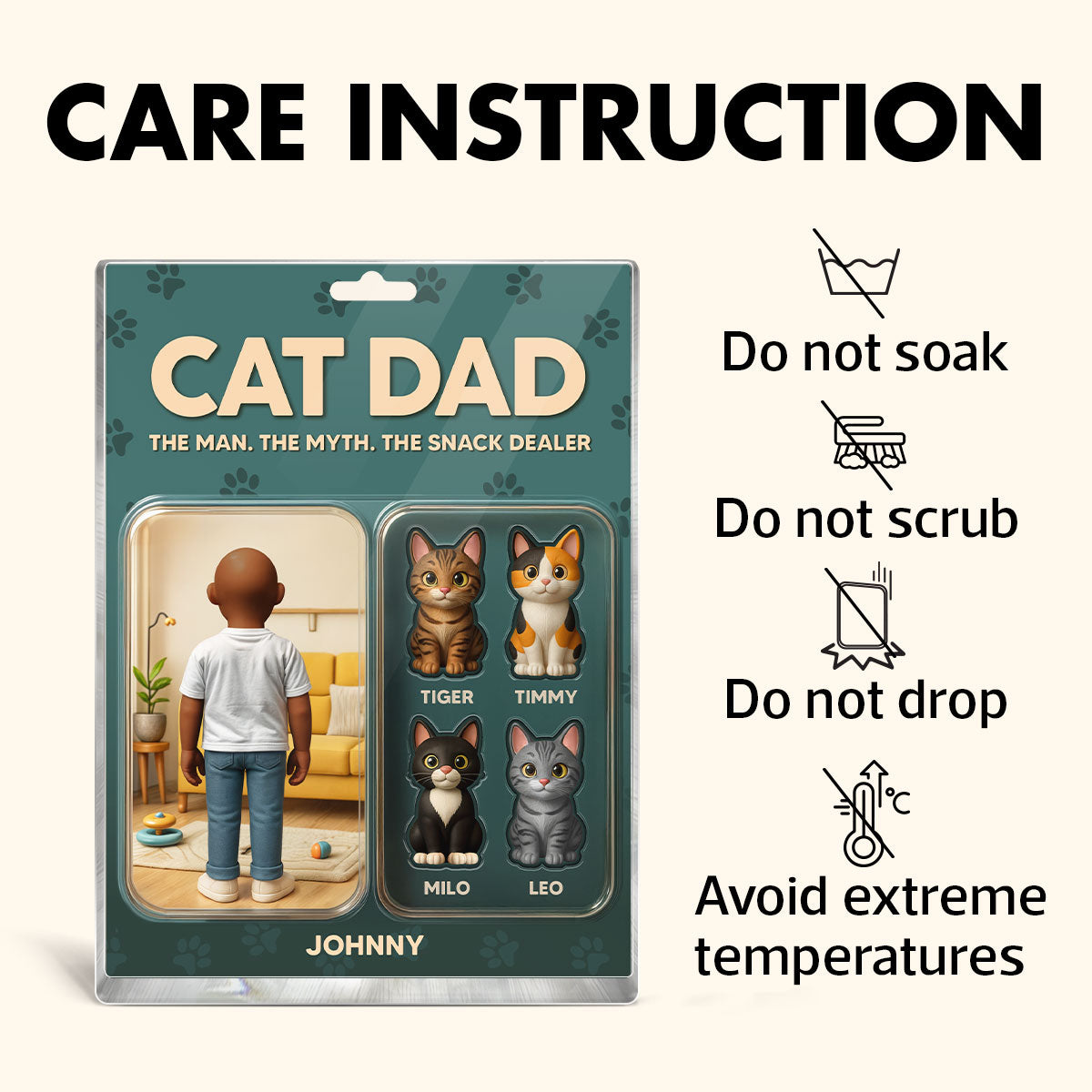 Cat Dad Cartoon Figures Style Personalized Acrylic Block Plaque, Gift for Cat Lover