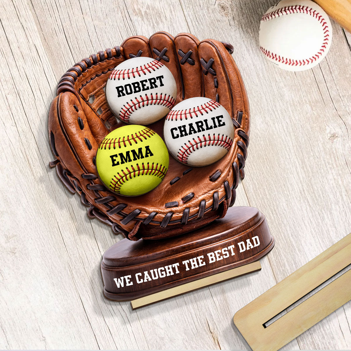 We Caught The Best Dad Baseball Glove - Personalized 2-Layered Wooden Plaque - Gift for Dad, Husband