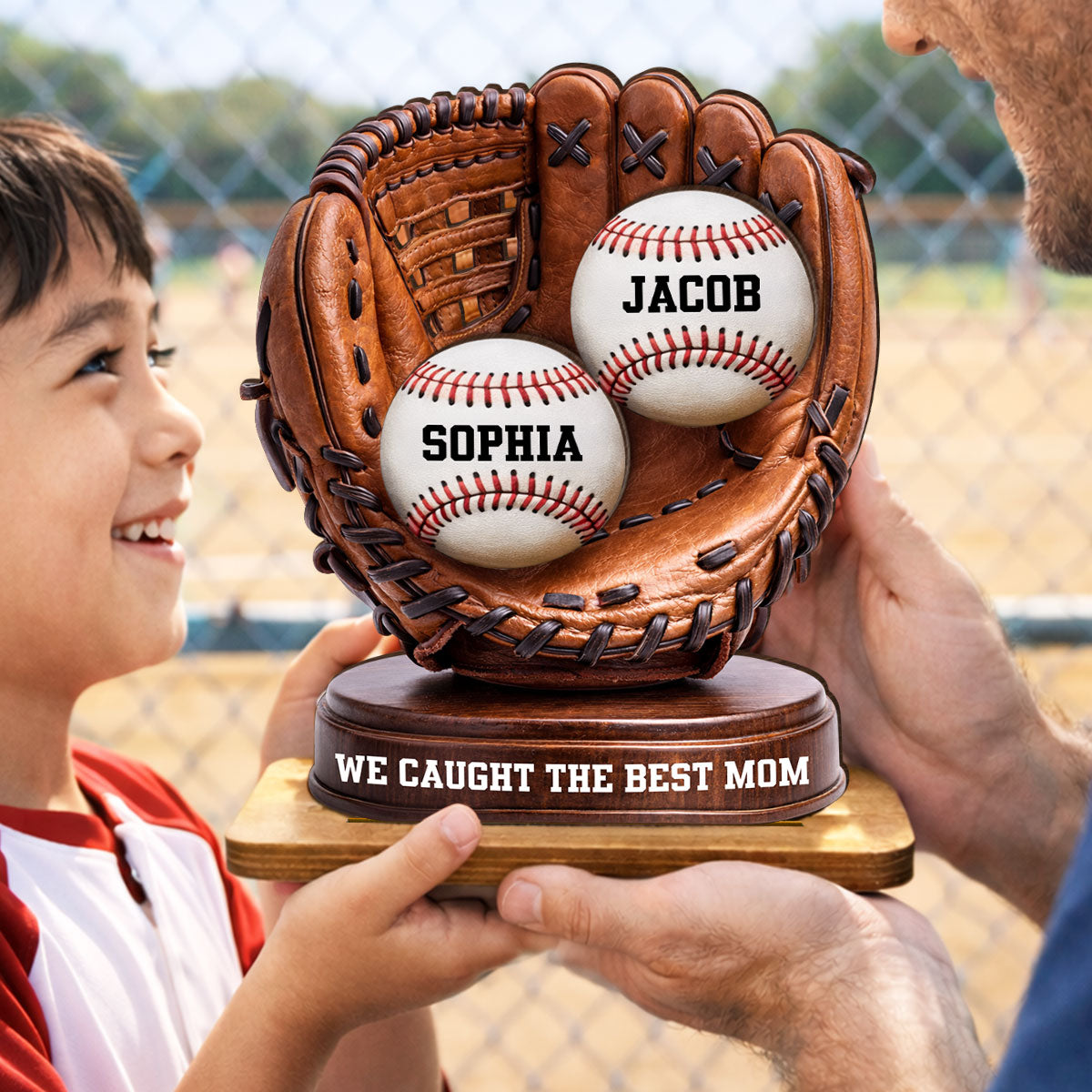 We Caught The Best Dad Baseball Glove - Personalized 2-Layered Wooden Plaque - Gift for Dad, Husband