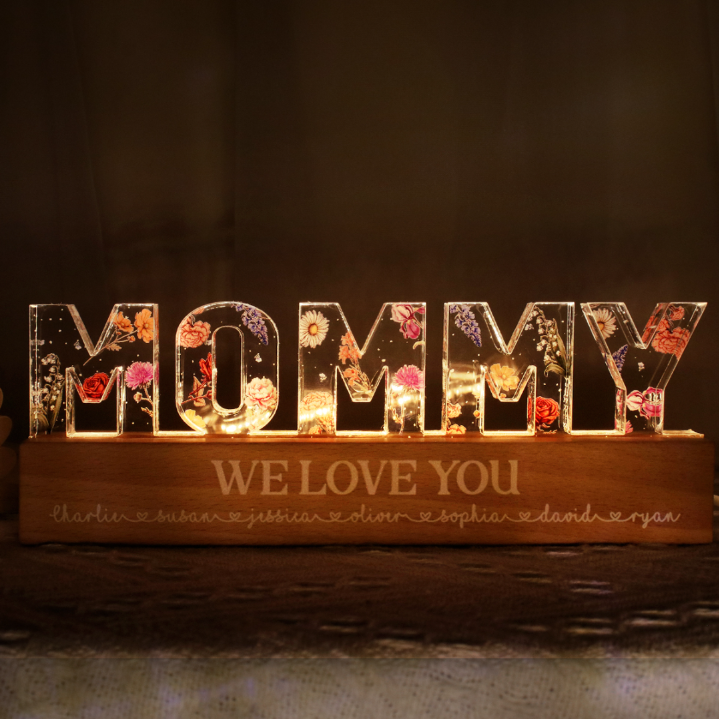 Custom Flower Printed LED Night Light, Birth Month Flower, Gift For Grandma, Gift For Mom, Gift For Mother's Day