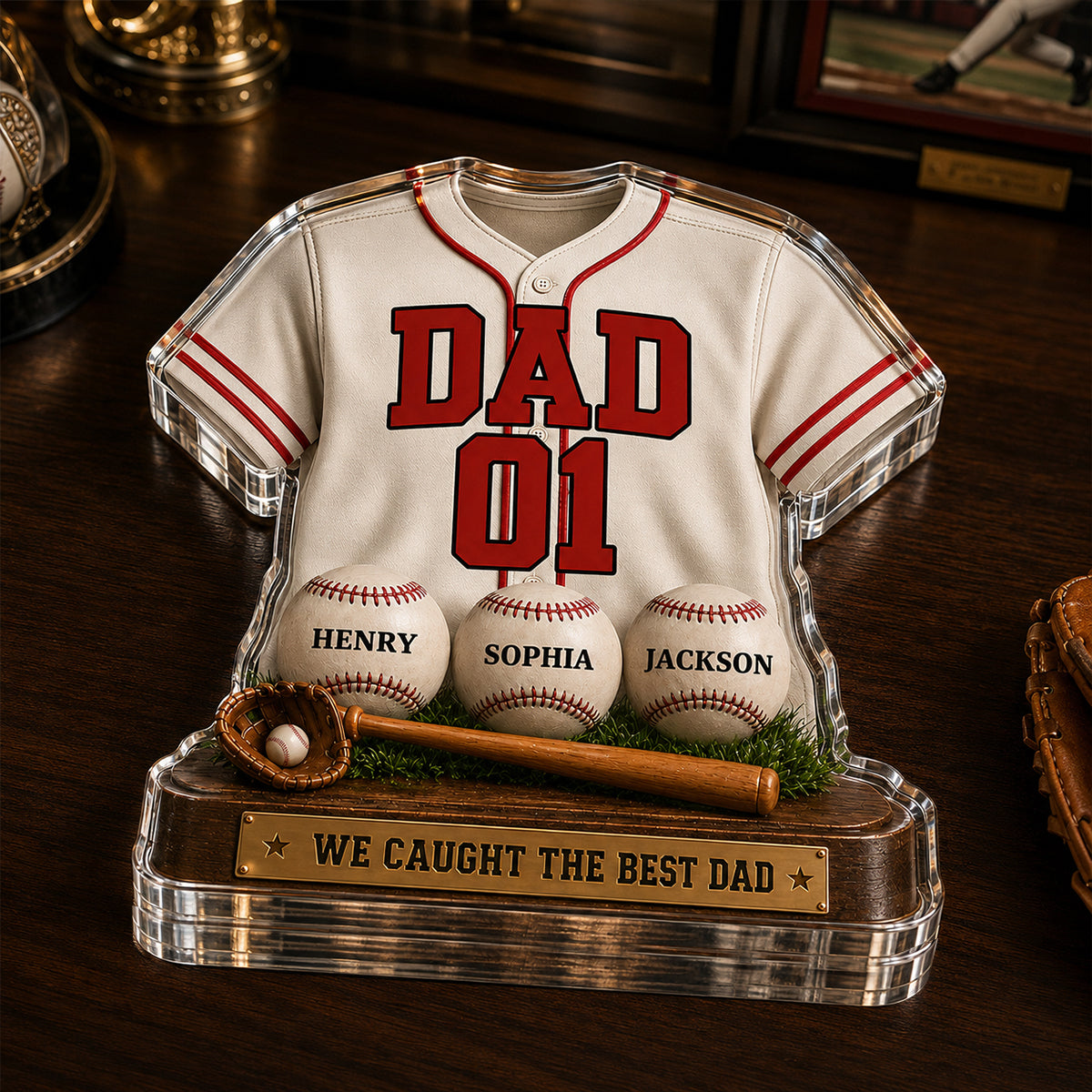 Baseball Dad Legend We Caught The Best Dad - Personalized Acrylic Block Plaque - Gift For Dad, Husband