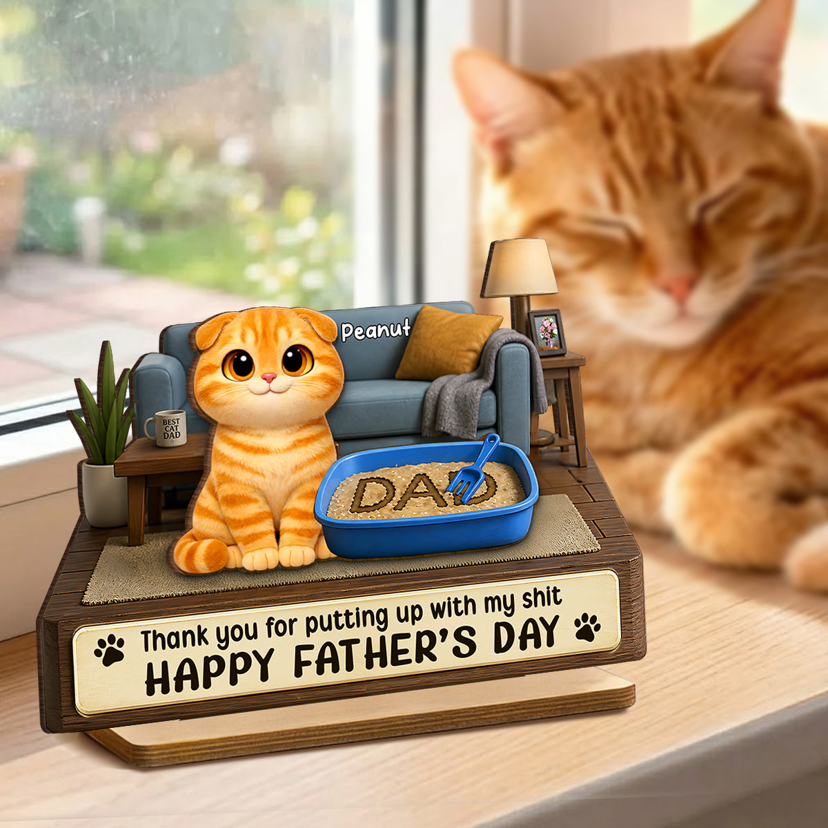 Thank You for Putting up with My Sh*t - Personalized 2-Layered Wooden Plaque - Funny Gift for Cat Dad
