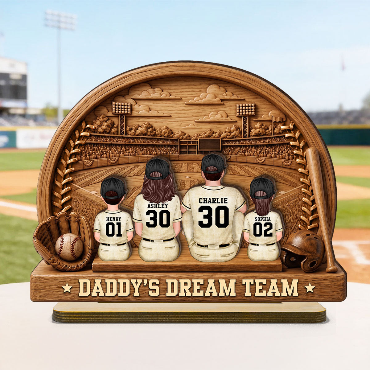 Retro Vintage Baseball Daddy's Dream Team - Personalized 2-Layered Wooden Plaque - Gift For Dad