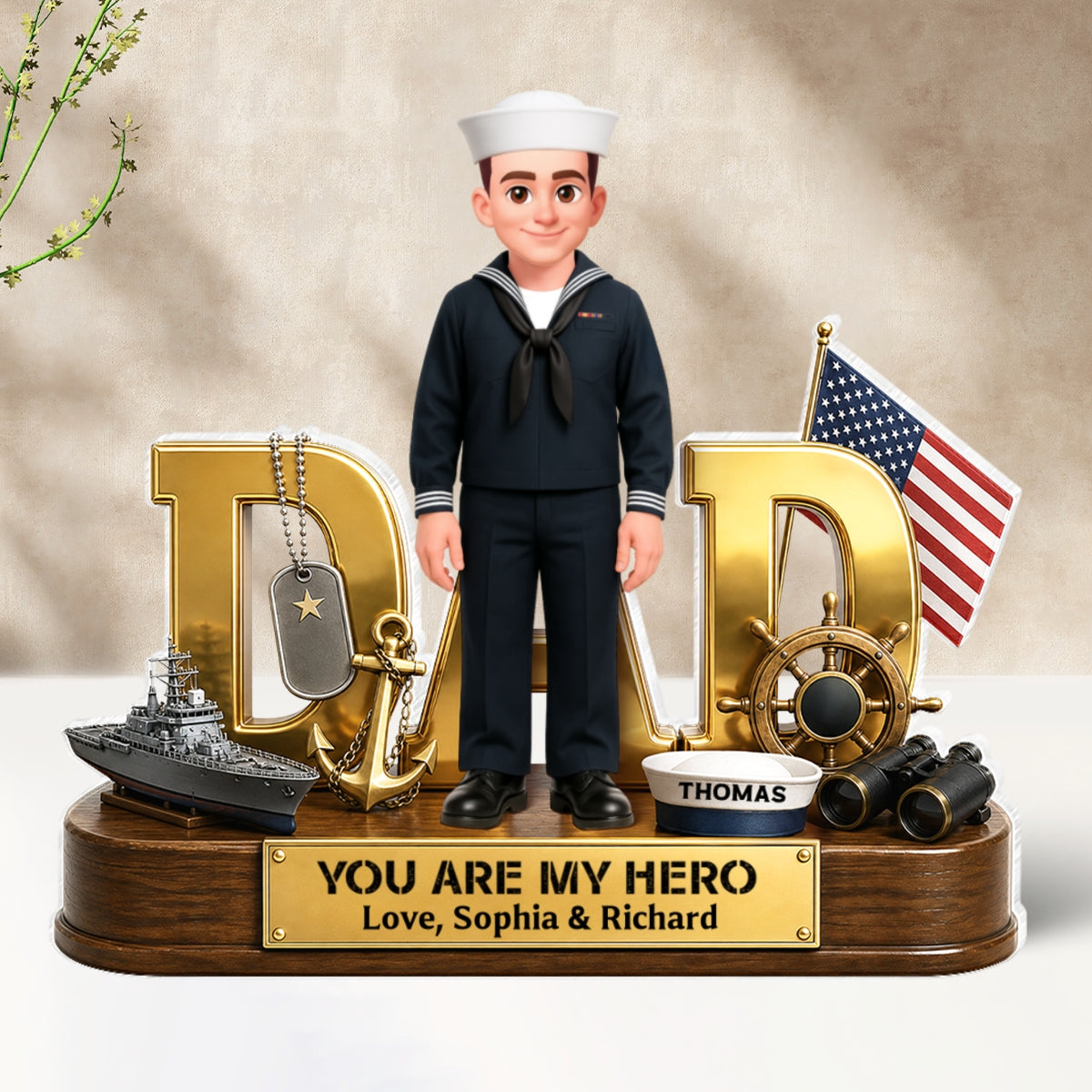 Proud American Navy Dad You Are Our Hero - Personalized Acrylic Block Plaque - Gift For Dad