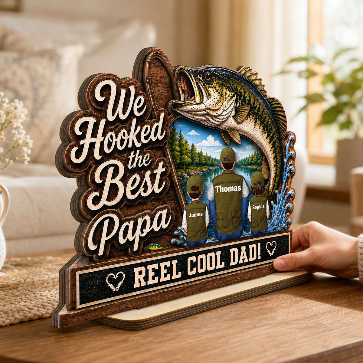We Hooked The Best Grandpa Back View 2D Flat - Personalized 2-Layered Wooden Plaque - Gift For Fishing Lovers